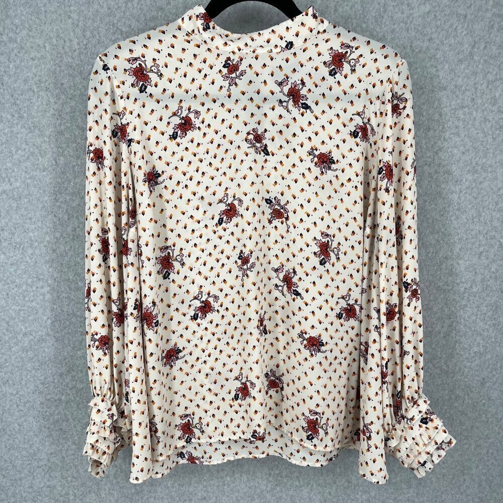 ModCloth A Grace of Ones Own Chiffon Blouse Size 4X Ivory Floral Print Ruffle